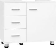 Mobiletto Sotto Lavabo con Ripiano Regolabile, Mobile da Bagno Freestanding con Anta a Cassetto, 70x60x30 cm, Mobiletto da Bagno Bianco