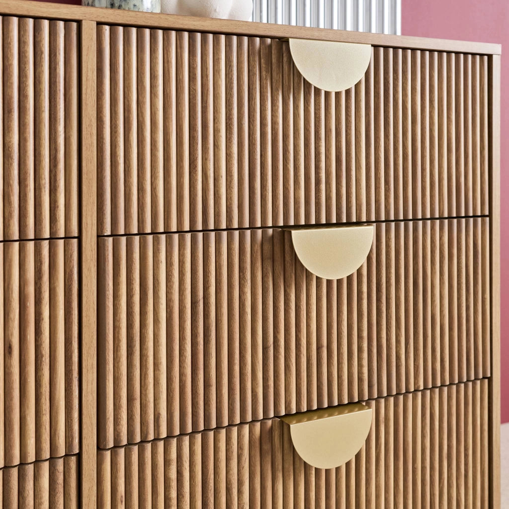 Cassettiera effetto legno di mango scanalata 6 cassetti