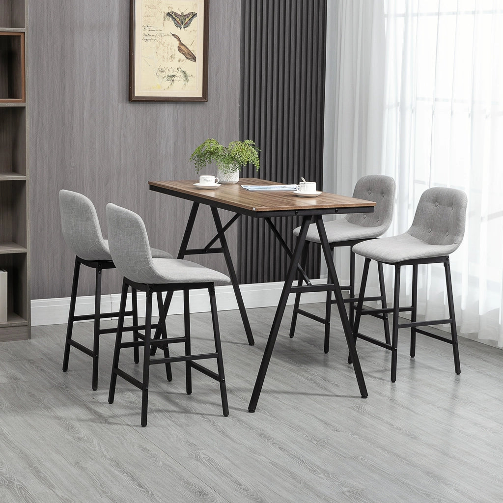 Set tavolo da bar con 4 sgabelli struttura in acciaio stile industriale per cucina e sala da pranzo marrone chiaro
