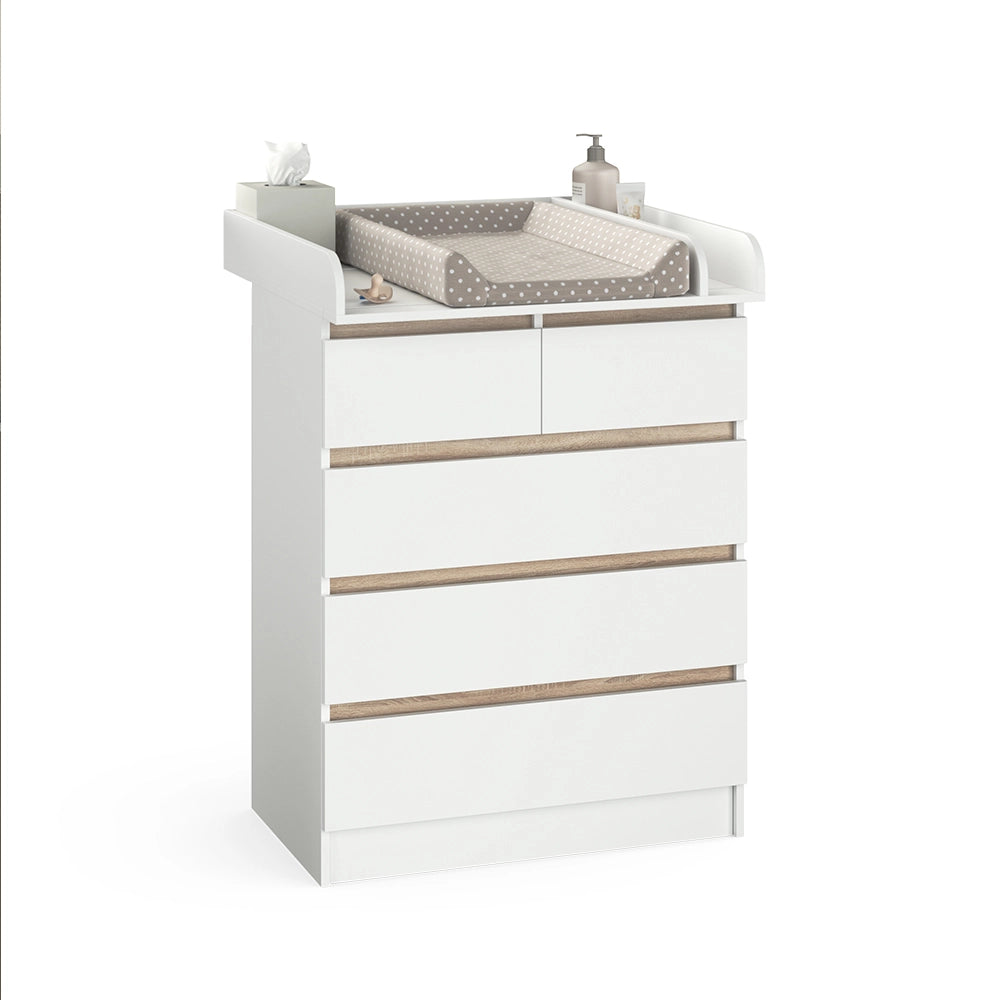 Vicco Fasciatoio Bianco/Sonoma 80 x 110.2 cm con 5 cassetti