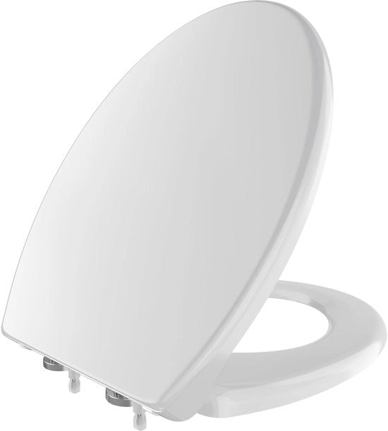 Toiletbril con meccanismo softclose, antibatterico, ovoidale, bianco, coperchio di toilette con chiusura rapida, coperchio di toilette con chiusura rapida per la facile pulizia, capacità di carico del coperchio di toilette 150 kg