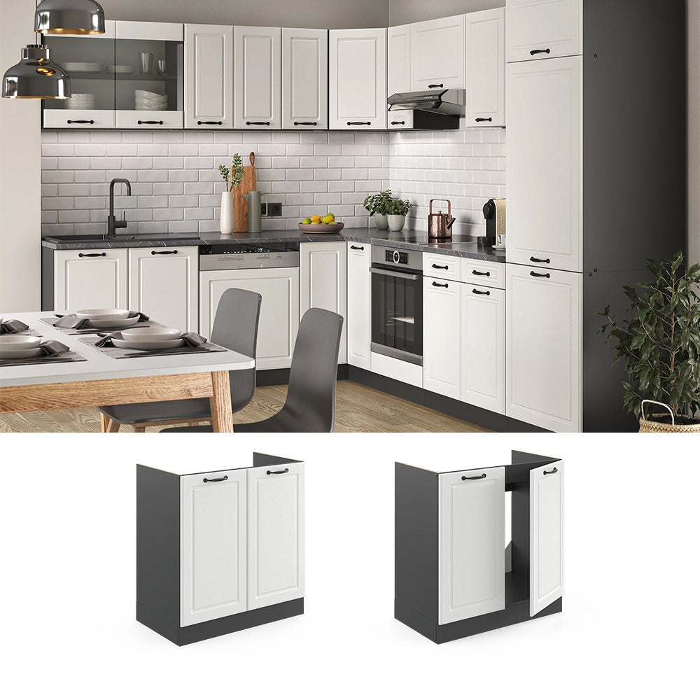 Vicco Mobile lavello cucina Bianco casa di campagna 80 cm , PL Marmo