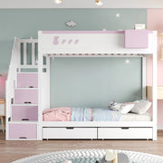 Letto a Castello Singolo con Cassetti e Doghe ¨C MINIMAL ¨C Bianco e Rosa, 90x200