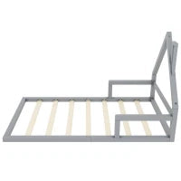 Letto Montessori a Forma di Casetta con Doghe in Legno, Letto per Cameretta per Bambini 4+ Anni, Senza Materasso, 90x200 cm, Grigio