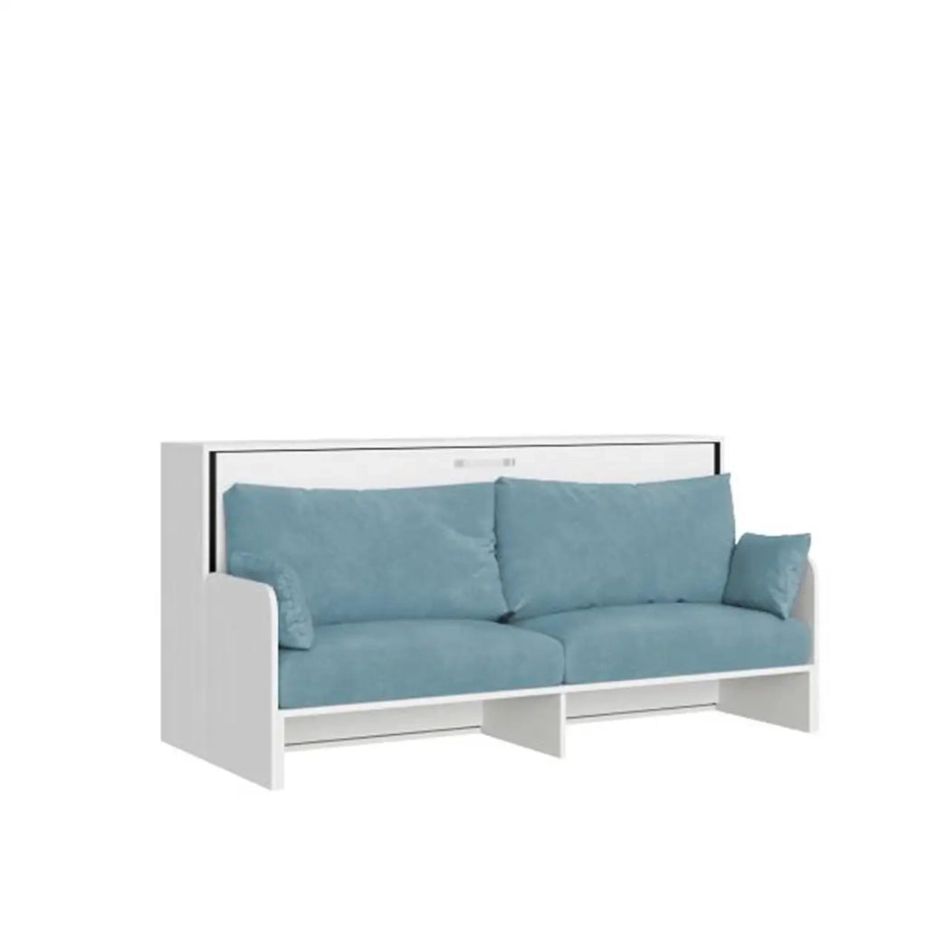 Letto singolo a scomparsa Kando con divano con materasso bianco frassino, azzurro