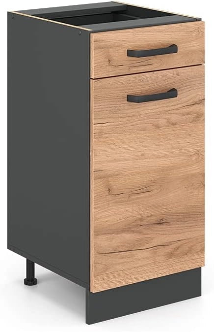 mobiletto base per cucina R-line, Quercia dorata/Antracite, 40 cm senza piano di lavoro
