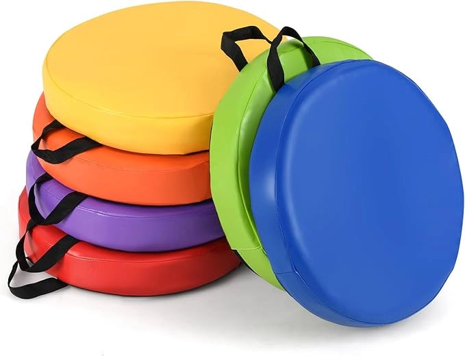 Set di 6 Cuscini per Sedia per Bambini, Cuscini Rotondi da Pavimento con Maniglie per Adulti e Bambini, Sedute Flessibili per Casa Scuola Asilo