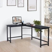 Scrivania a L per Casa e Ufficio ad Angolo Piedini Regolabili per Lavoro, Studio o Gaming Nera Pannello Truciolare di Grado E1, Metallo 168Lx120P x75Acm