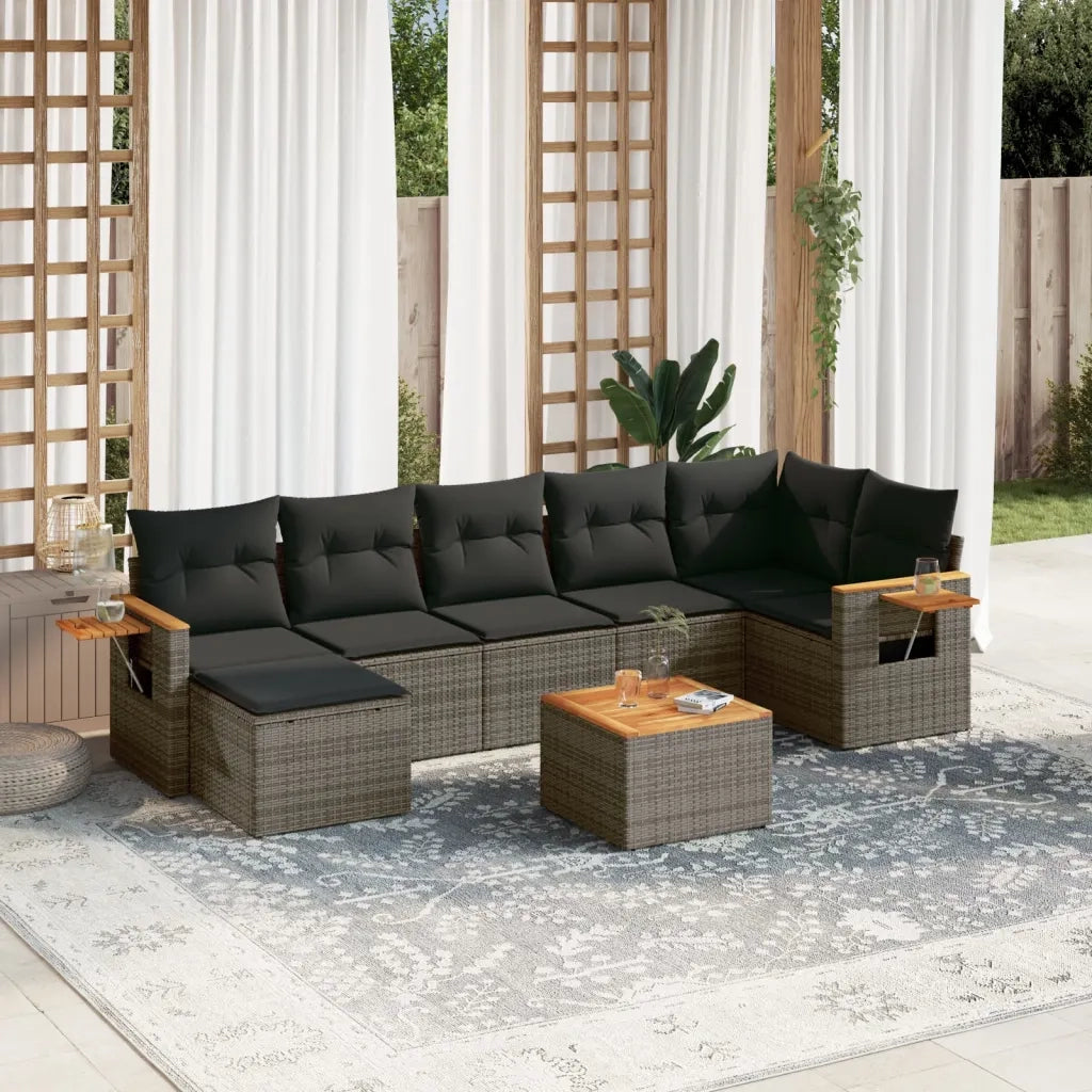 Set Divano da Giardino 8 pz con Cuscini Grigio in Polyrattan 3259442