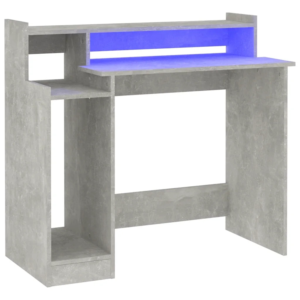 Scrivania | Tavolo da Ufficio con Luci LED Grigio Cemento 97x45x90cm in Multistrato