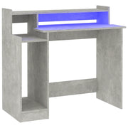 Scrivania | Tavolo da Ufficio con Luci LED Grigio Cemento 97x45x90cm in Multistrato