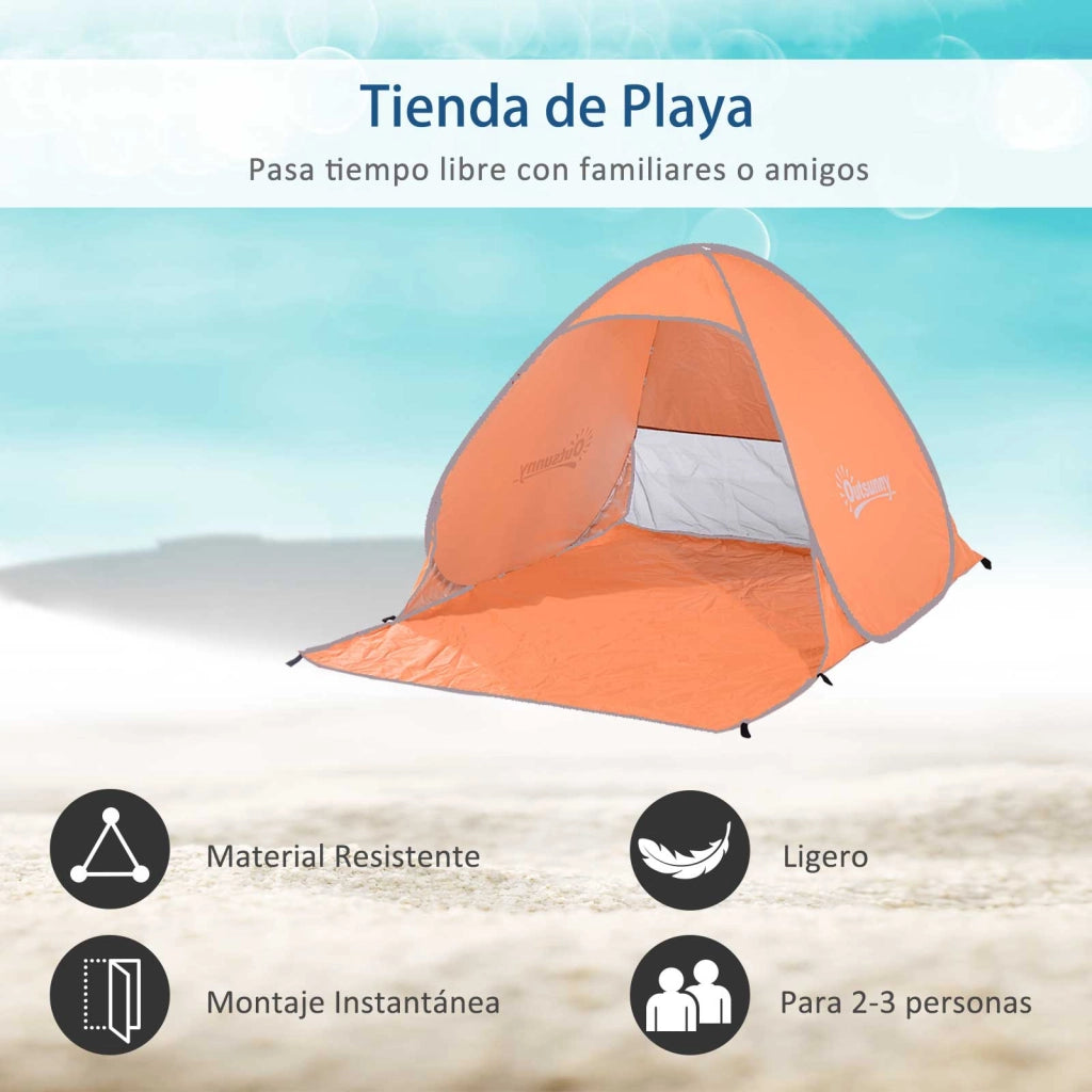 Tienda da spiaggia pop-up per 2-3 persone con finestre ¨C zephmum ¨C 200x150x119 cm arancione