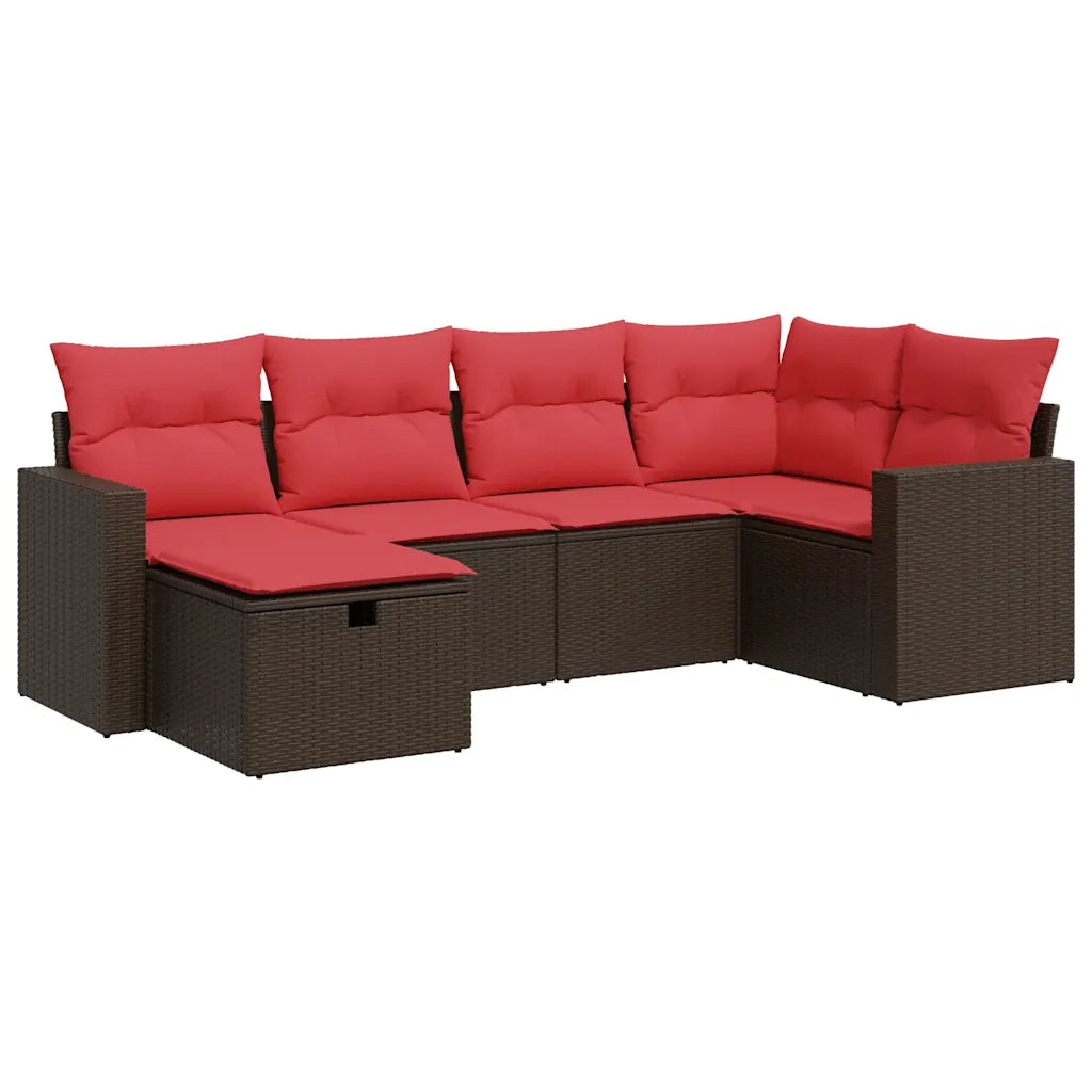 Set Divano da Giardino 6 pz con Cuscini Marrone in Polyrattan 3325390