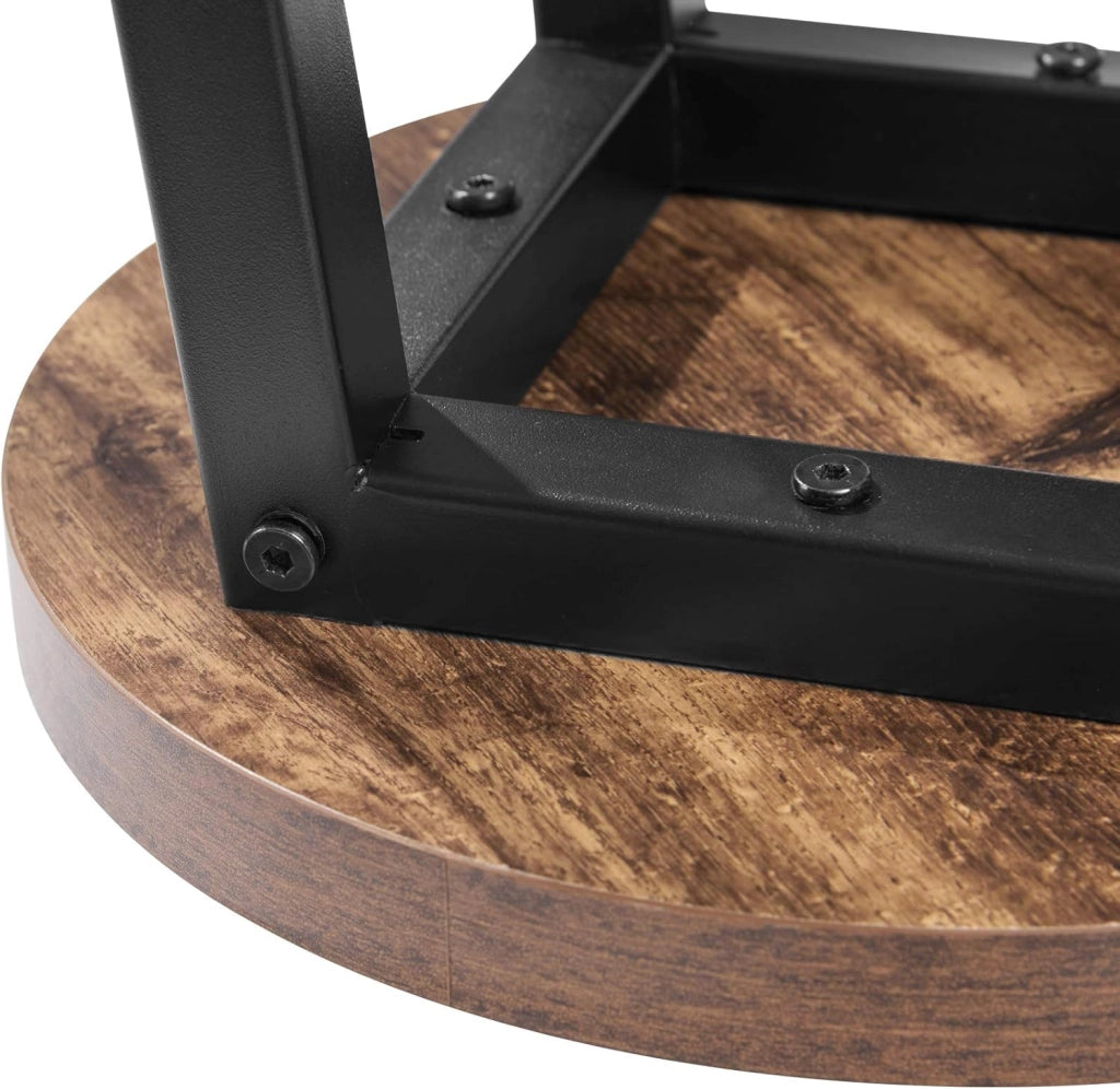 Sgabelli da Bar Set di 2, Sgabello Alto 71 cm con Poggiapiedi, Seduta Tonda Sedia Alta per Penisola Cucina, Sala da pranzo, Bancone in Acciaio Legno, Legno Vintage