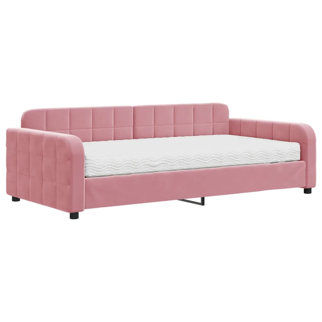 Divano Letto con Materasso Rosa 100x200 cm in Velluto 3196915