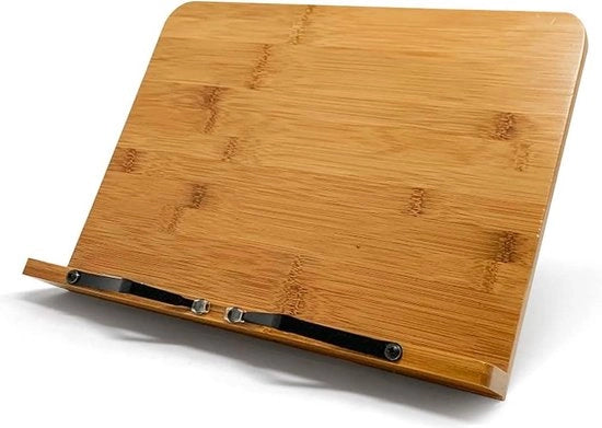 Stand per libri in legno con sostegno regolabile per libri e tablet - supporto per libri da cucina in bambù - librario in legno con sedile per libri