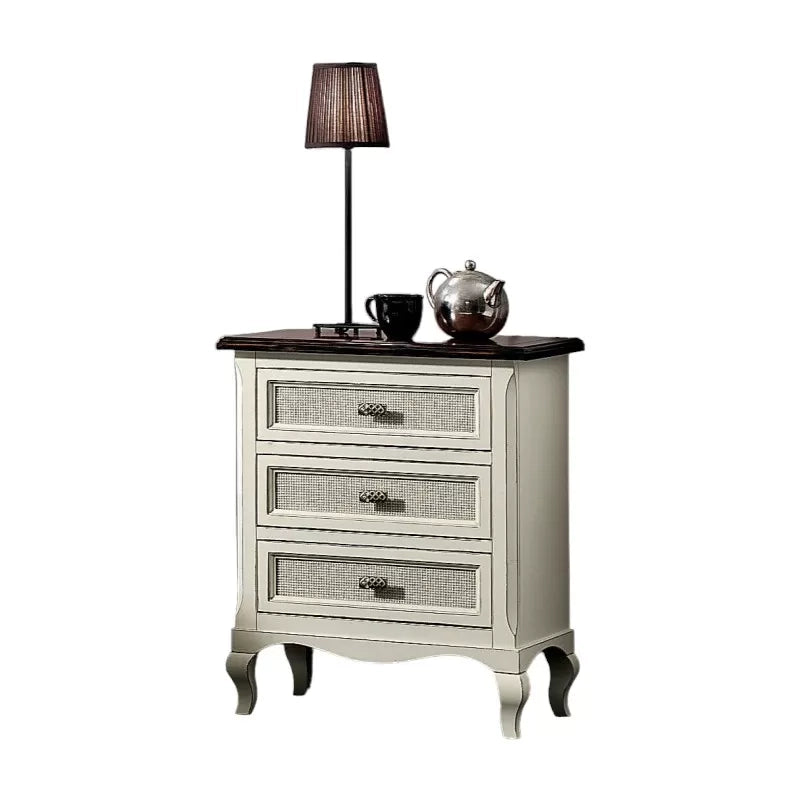 Comodino 3 cassetti legno shabby bianco bicolore 53x38x66 - Mobili 2G