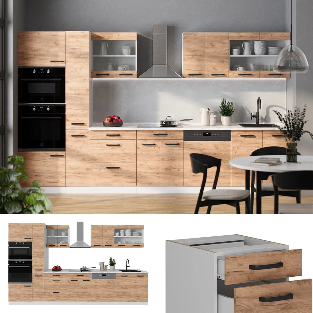 Vicco Mobile da cucina Quercia dorata/bianco 350 cm PL Marmo