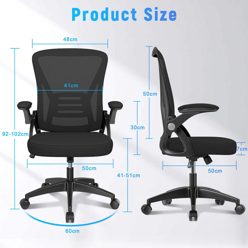 Sedia Ufficio con Braccioli Ribaltabili - RATTANTREE - Schienale in Rete Mesh - Schienale 90¡ã-105¡ã - Portata 120kg - Nero