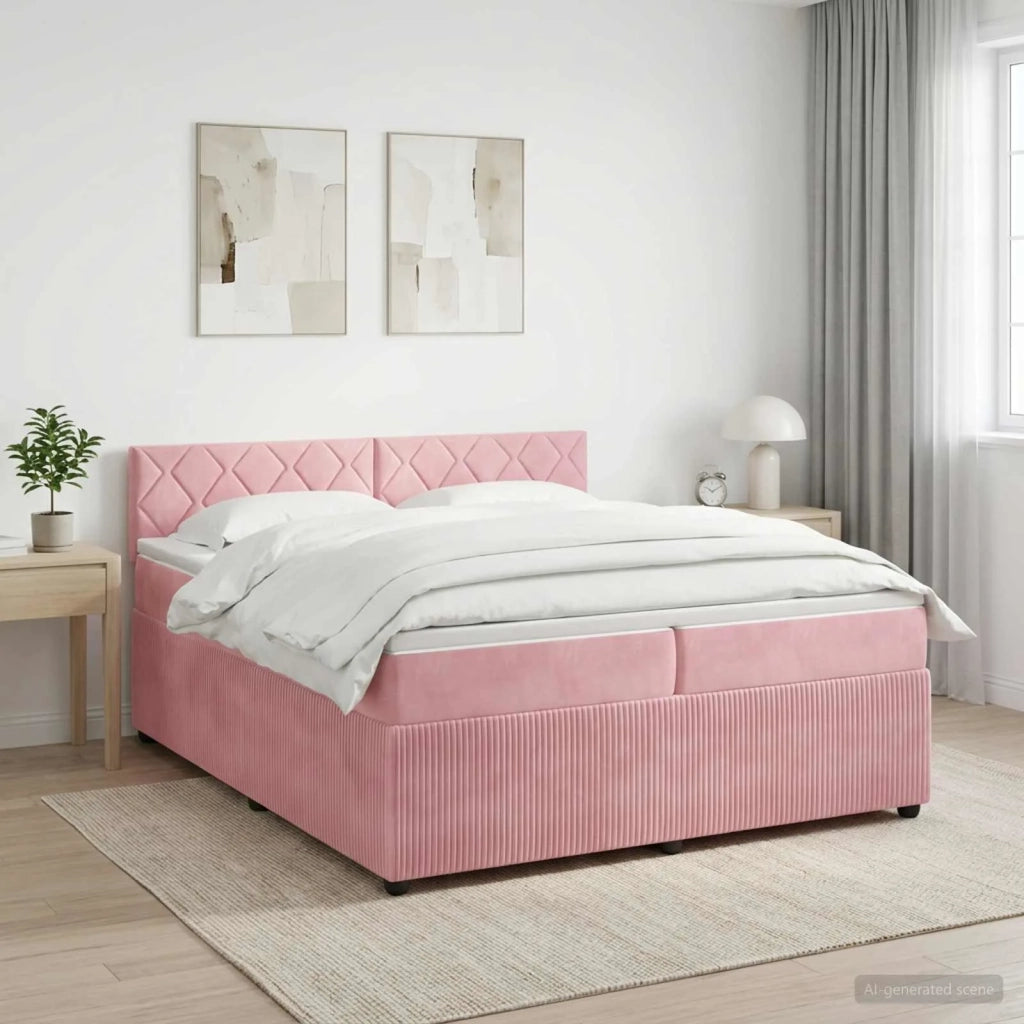 Letto box spring con materasso Rosa 200 x 200 cm Velluto 3451756