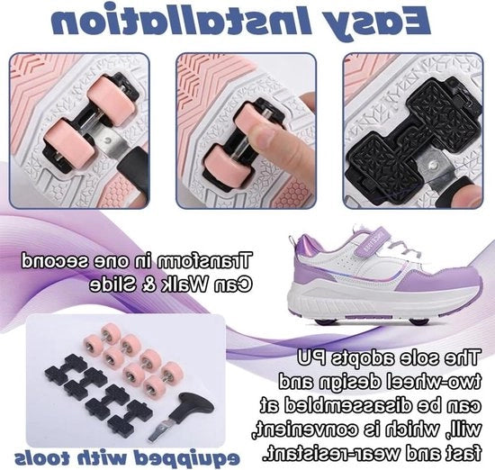 Scarpe da pattinaggio per bambini ragazzi ragazze fuori pattinaggio sportivo camminare scarpe da pattinaggio con ruote 4 ammortizzate per bambini ragazzi ragazze - Nero