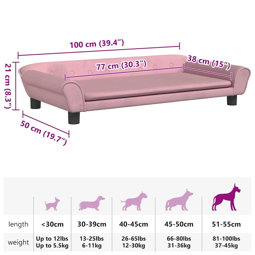Cuccia per cani con cesto divano confortevole 100 x 50 x 21 cm velluto rosa 02_0042602