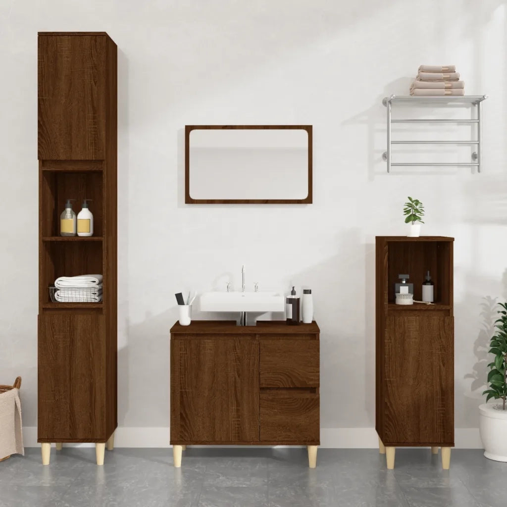 Set Mobili da Bagno 3 pz Rovere Marrone in Legno Multistrato 3185542