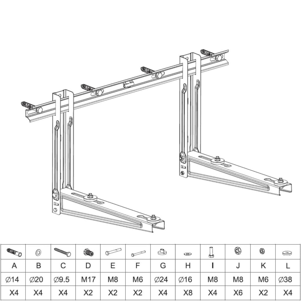 Staffa Climatizzatore in Acciaio Inossidabile Verniciata Bianca, Resistente alle Intemperie, Supporto Condizionatore 200kg, 18000-24000BTU, Piedini Antivibrazione, Livella e Kit Montaggio