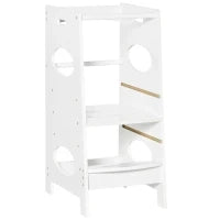 Torre Montessoriana per Bambini, Learning Tower con Altezza Regolabile in MDF, 40x50x90cm, Bianco