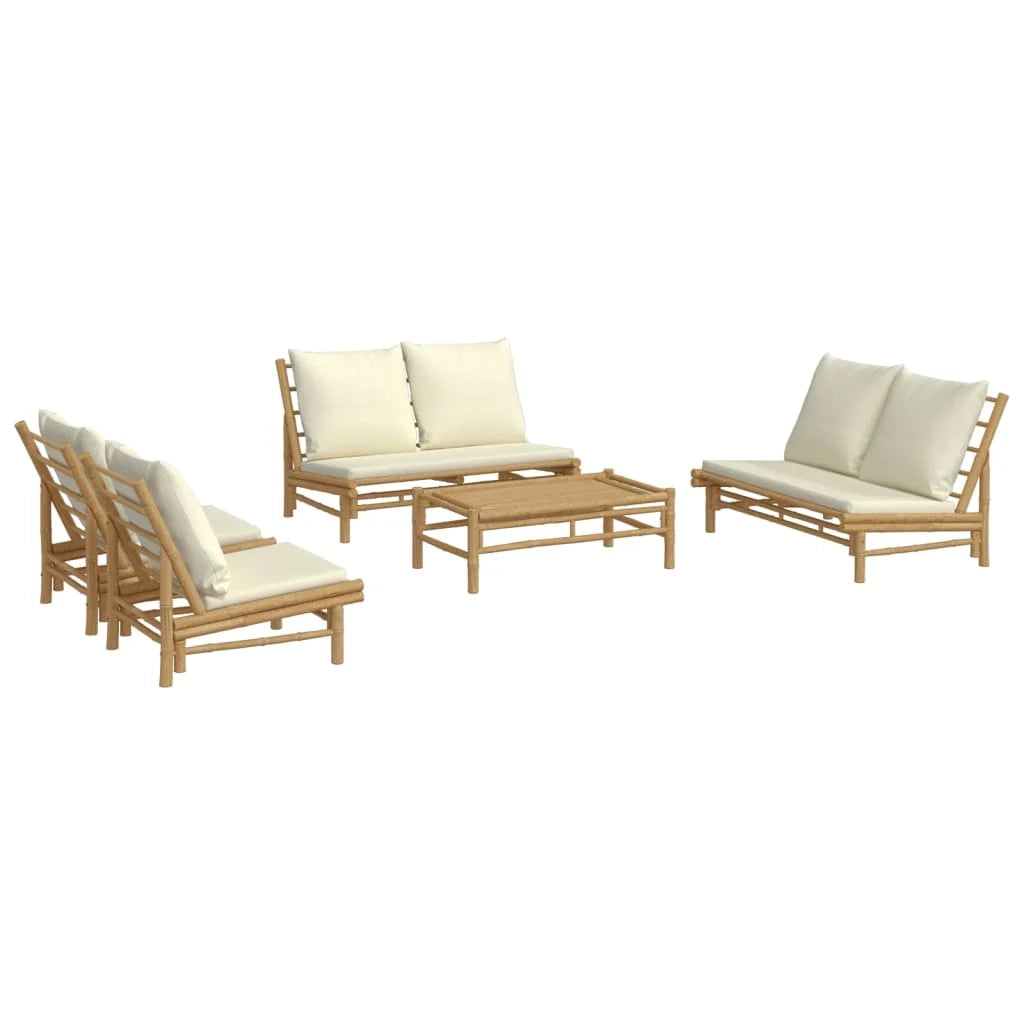 Set di mobili da giardino mobili da esterno set da 5 pezzi con cuscini bambù bianco crema 02_0016304