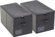 Set di contenitori per archiviazione con coperchio - Set di 2 - Rigidi, pieghevoli e lavabili - Contenitori spaziali per lenzuola, abiti, libri, album di foto - Nero grigio