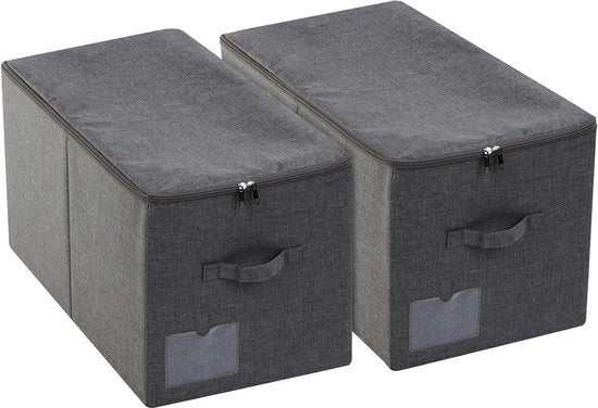 Set di contenitori per archiviazione con coperchio - Set di 2 - Rigidi, pieghevoli e lavabili - Contenitori spaziali per lenzuola, abiti, libri, album di foto - Nero grigio