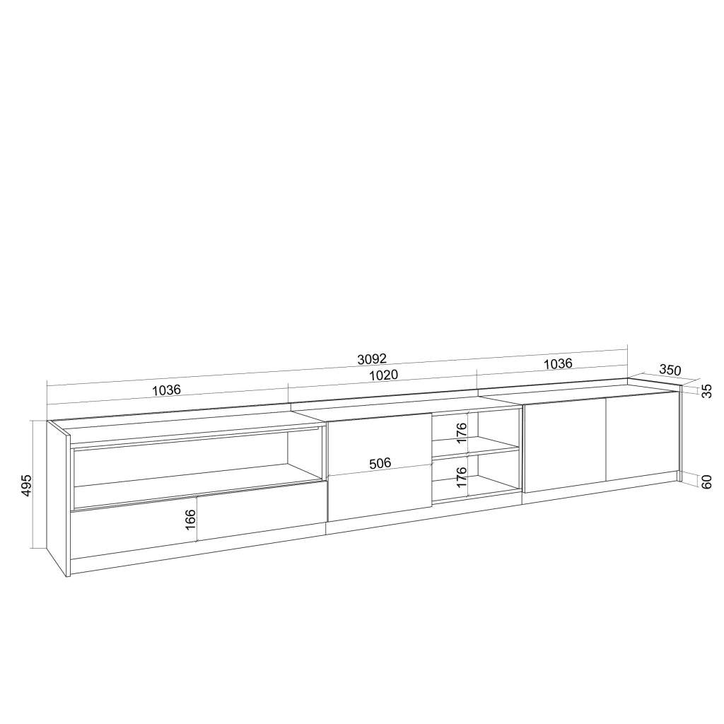 Mobile TV Soggiorno, 310x50x37 cm, Per TV fino a 80", Mobile Soggiorno, Rovere e nero