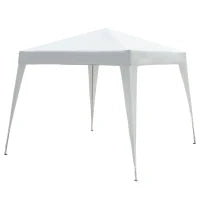 Gazebo Pieghevole da Giardino 2.4x2.4m con Struttura in Acciaio e Corde Antivento, Bianco
