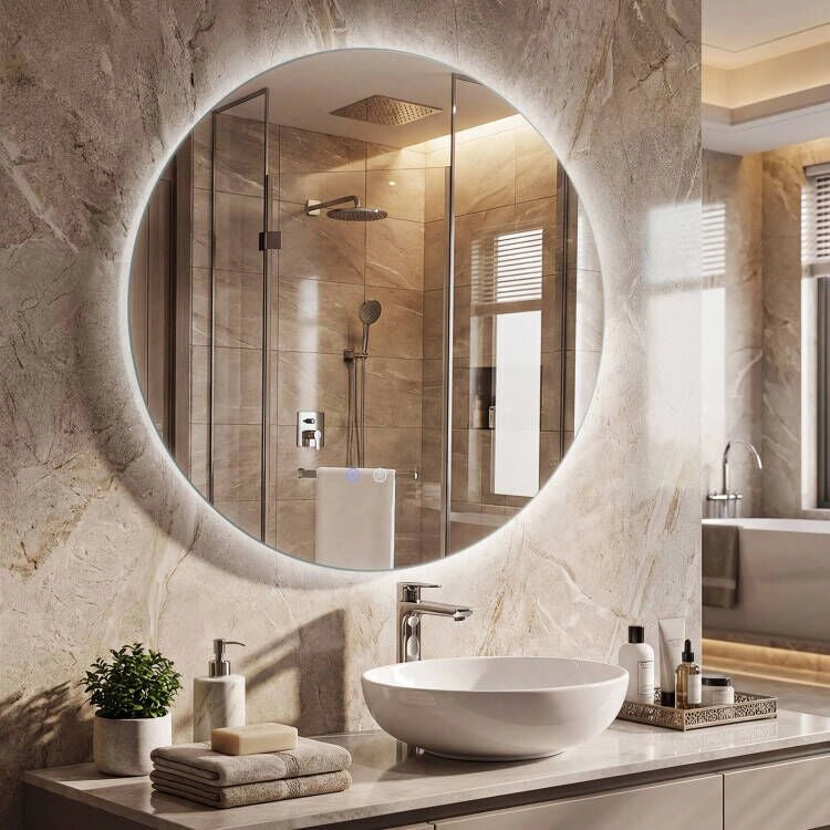Specchio rotondo LED illuminazione bagno parete luminosità regolabile-Specchio vetro temperato memoria anti-appannamento 70cm