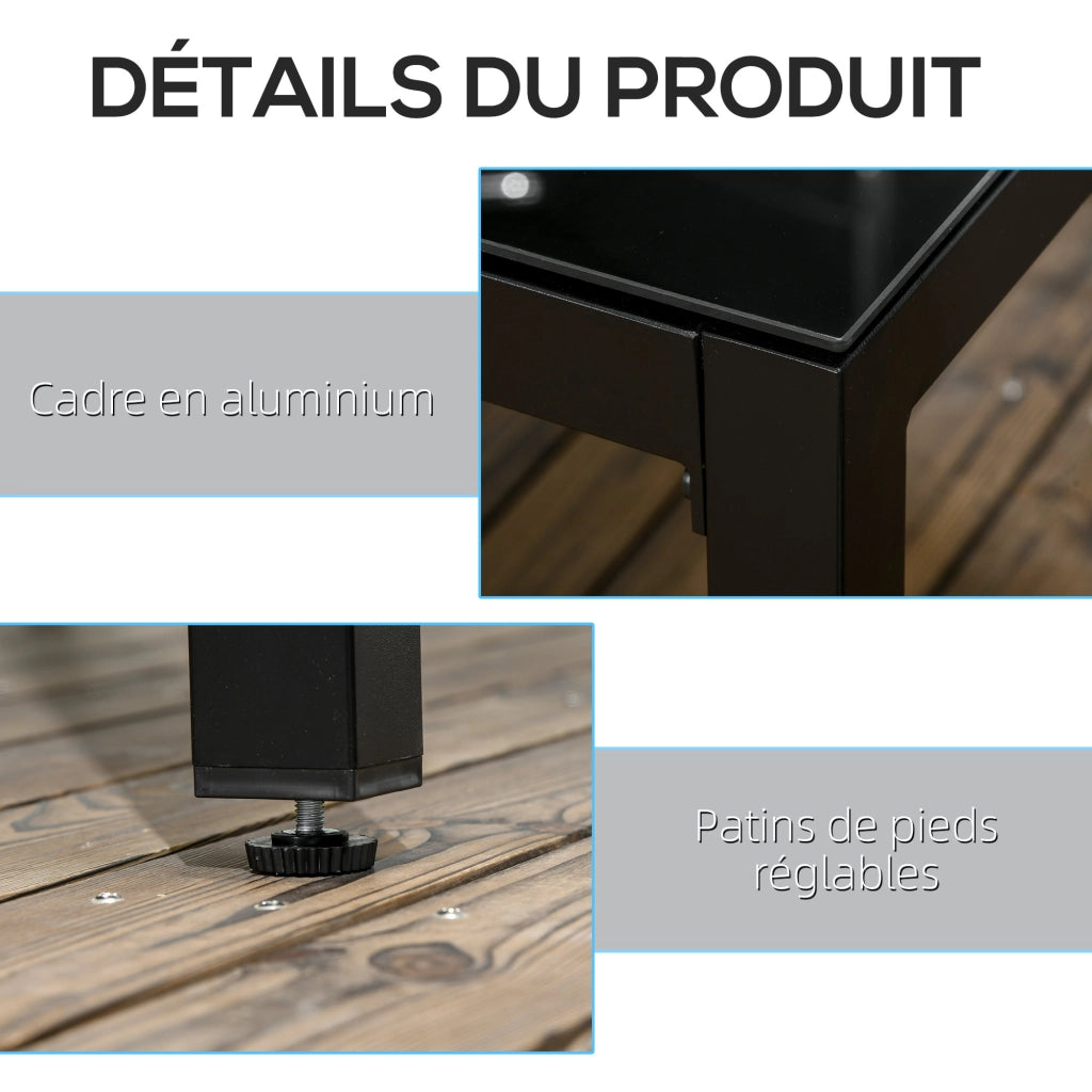 Tavolo da giardino rettangolare per 8 persone ¨C zephmum ¨C piano in vetro, telaio in alluminio nero