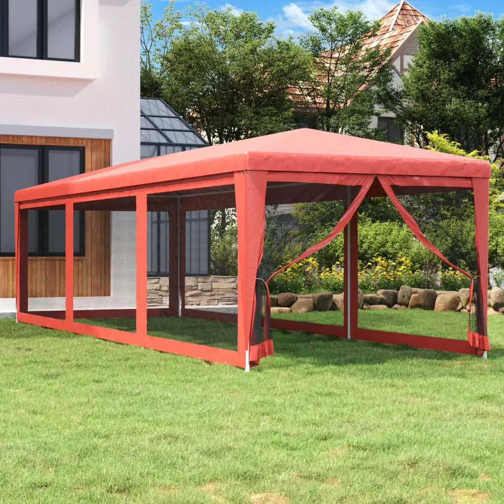 Tenda per Feste con Pareti Laterali in Rete-Tenda Gazebo Rossa 3x9 m HDPE