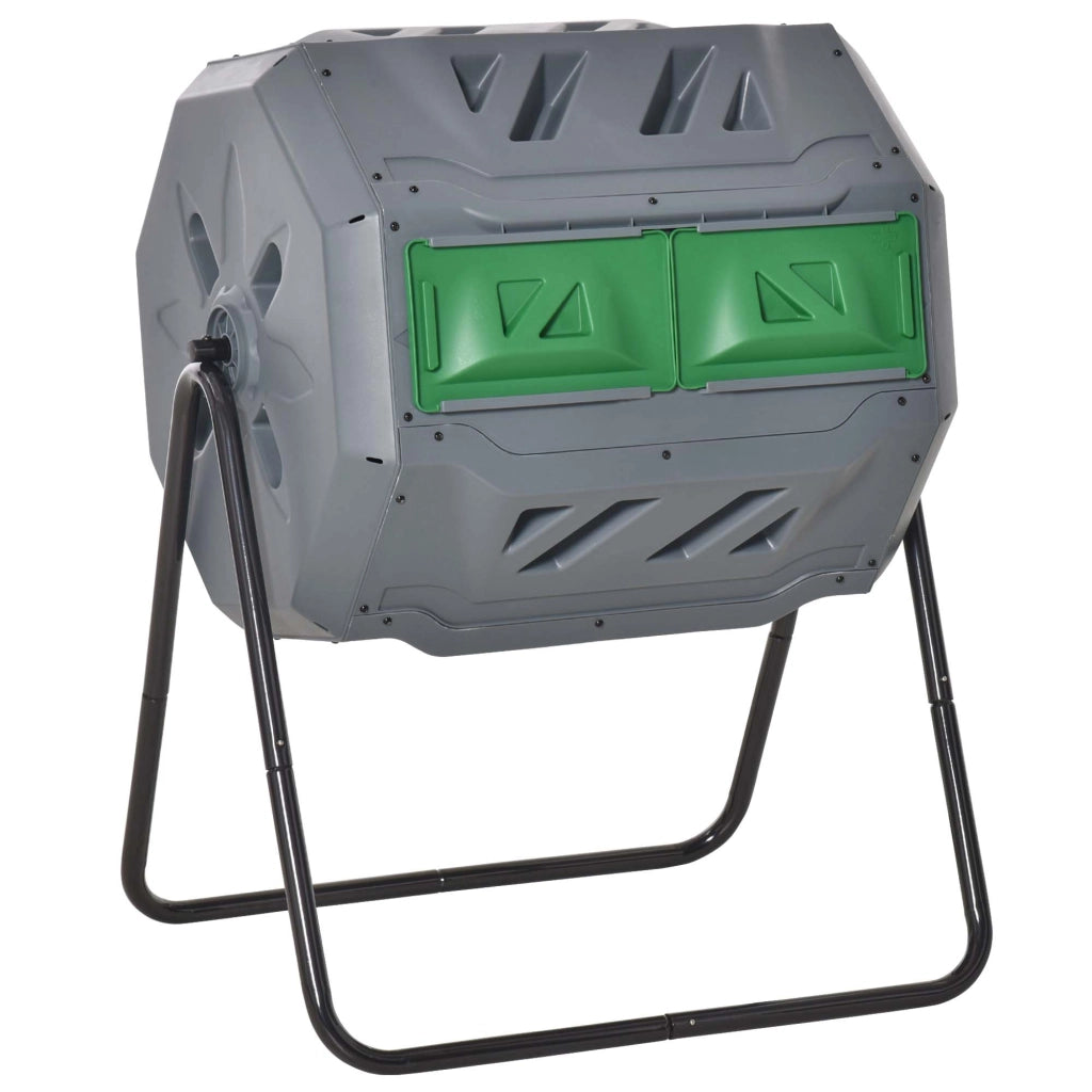 Compostiera da Giardino Girevole a 2 Sezioni con 8 Prese d'Aria, in Acciaio e PP, 71x65x96 cm, Grigio