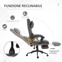 Sedia da Ufficio Ergonomica ad Altezza Regolabile con Braccioli e Poggiapiedi, 66x70x115-123 cm, Grigia