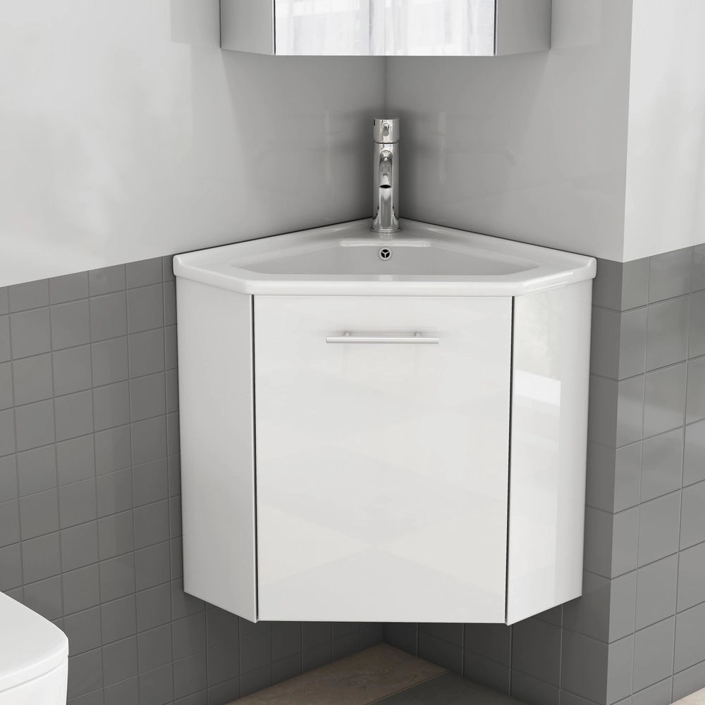 Mobiletto angolare per bagno con lavabo ¨C Minimal ¨C bianco lucido, 60x60x85 cm