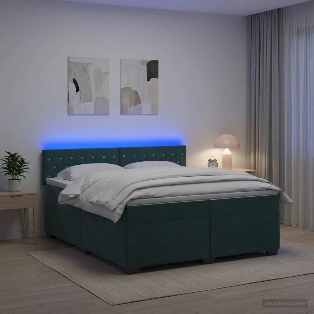 Letto con Box Spring, Materasso e LED Verde Scuro 200 x 200 cm 3452243