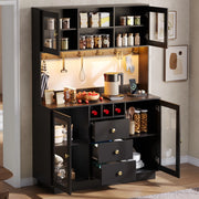 Credenza alta da cucina con LED RGB e prese; 120x40x170 cm; nera in MDF