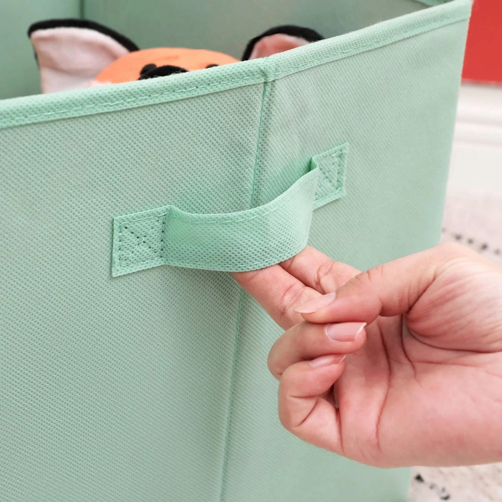 Set di 3 contenitori portaoggetti per giocattoli a cubo pieghevoli con manici per la cameretta dei bambini, sala giochi 30 x 30 x 30 cm, tema spaziale blu verde e rosa 12_0002274