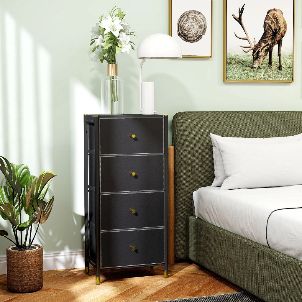 Cajonera Tessuto 4 Cassetti Fronte PU Struttura Acciaio ¨C zephmum ¨C Nero