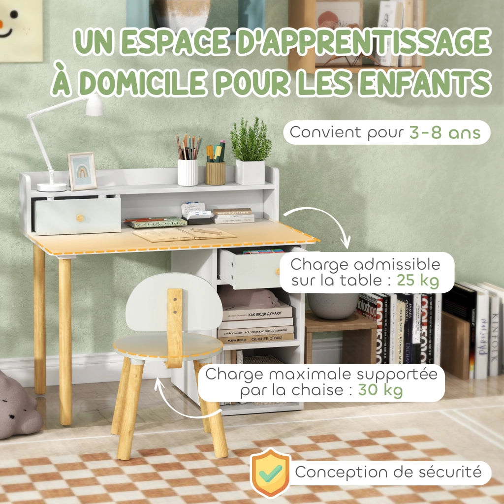 Scrivania per bambini con sedia e scaffale ¨C zephmum ¨C verde, legno, 85x48x73 cm