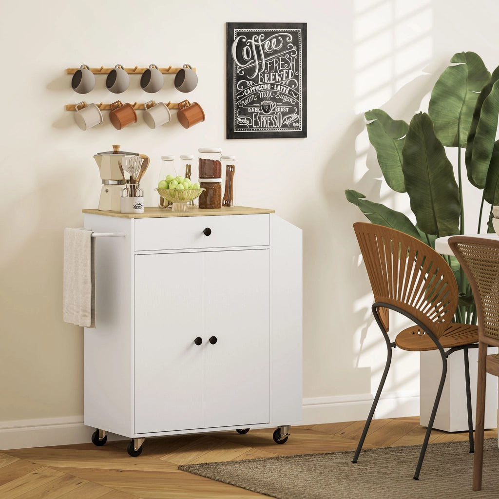 Carrello da cucina ¨C Minimal ¨C 82x38x86,5 cm, bianco/effetto quercia