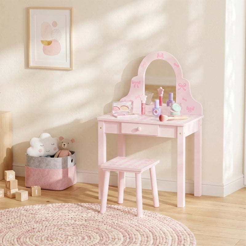 TAVOLO TOELETTA 2 in 1 con specchio rimovibile e cassetto, Rosa