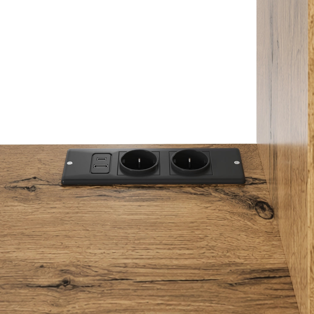 Credenza alta con LED e prese con 1 USB-A e 1 USB-C per soggiorno e sala da pranzo, 100 × 40 × 185 cm