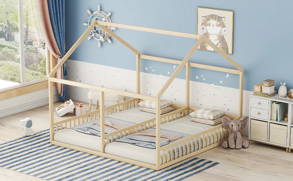 DESMIU Letto a casetta letto doppio 2 posti con sponde di sicurezza, 90 × 200 cm e 90 × 200 cm, senza materasso