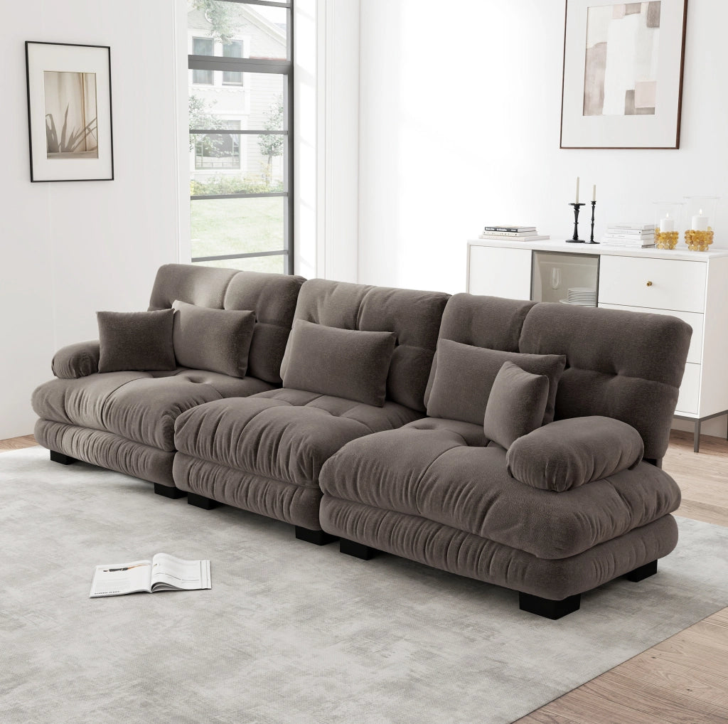 Divano angolare modulare 3 posti 313 cm in ciniglia marrone HOMVRA